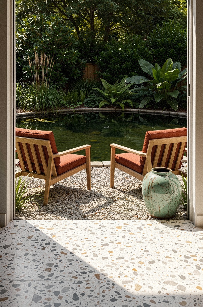 Add a pebble beach for garden chairs