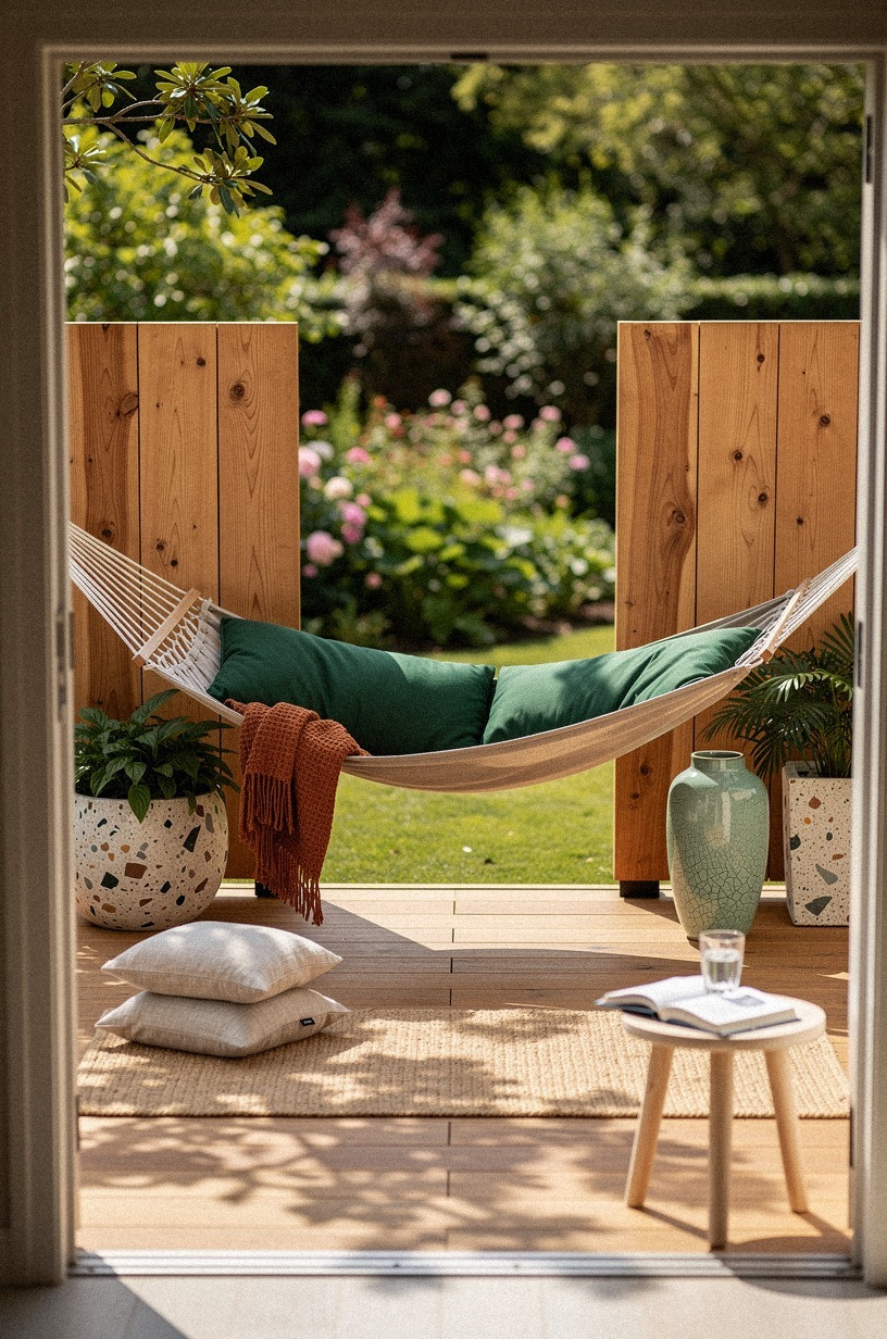 Anchor a hammock with cedar privacy screens