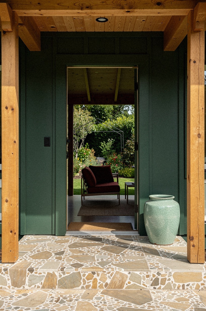 Match the porch roofline beside the door