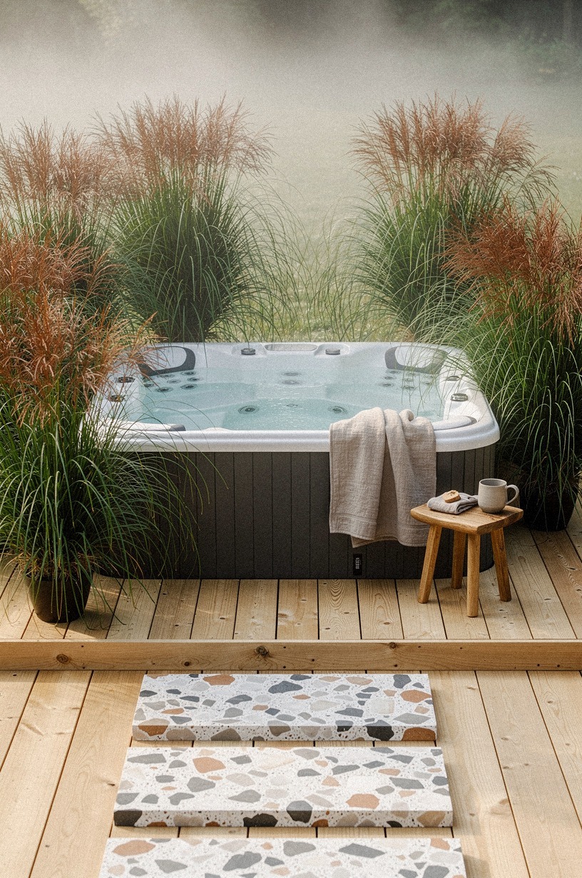 Plant tall grasses in clusters of three for privacy without walls