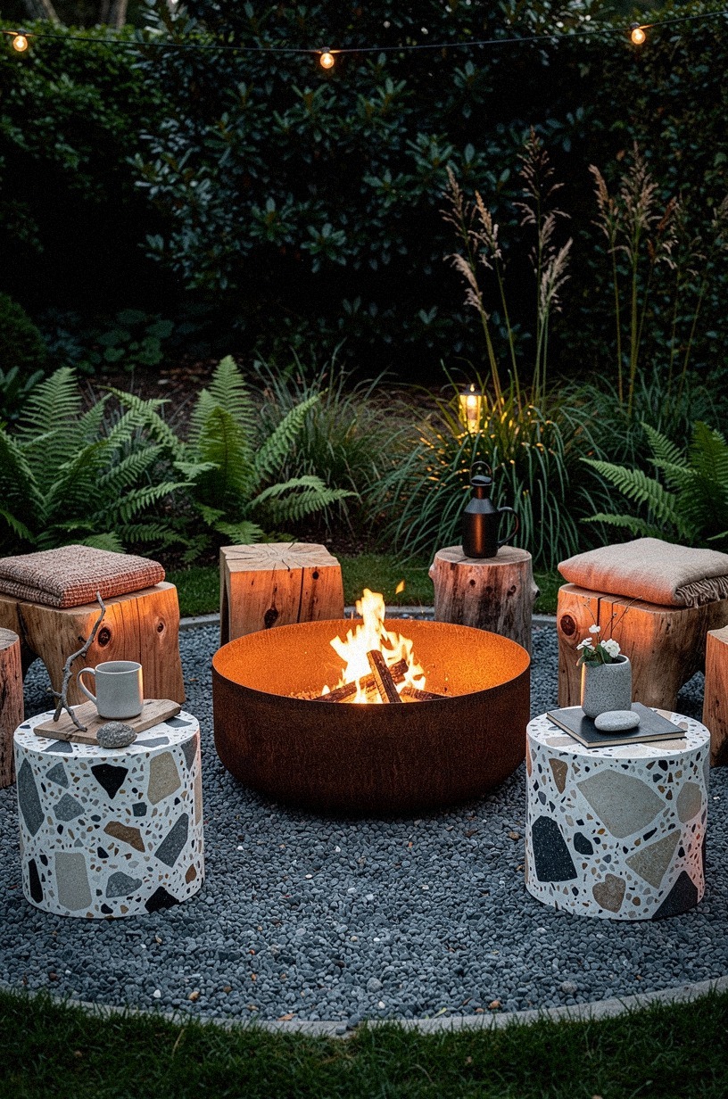 Sink a sunken fire pit into a gravel circle