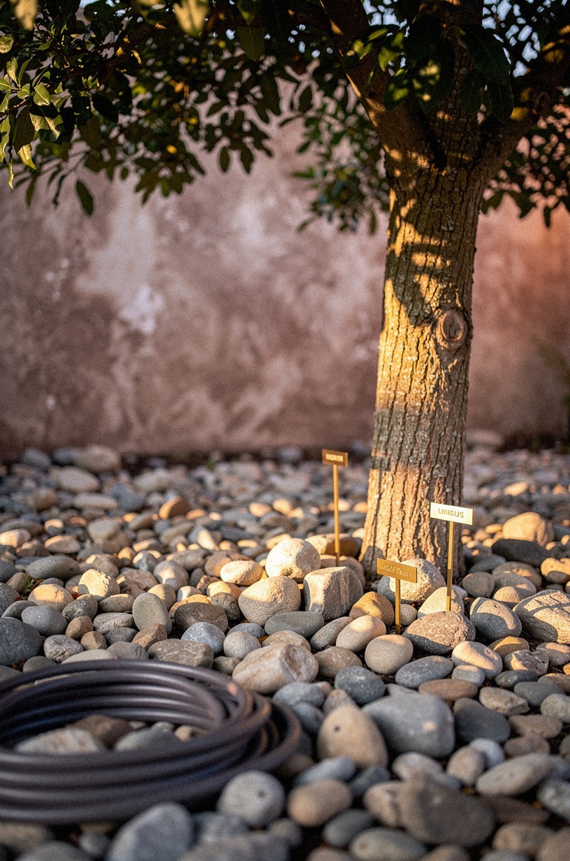 I scattered river rock around the base of every tree instead of mulch