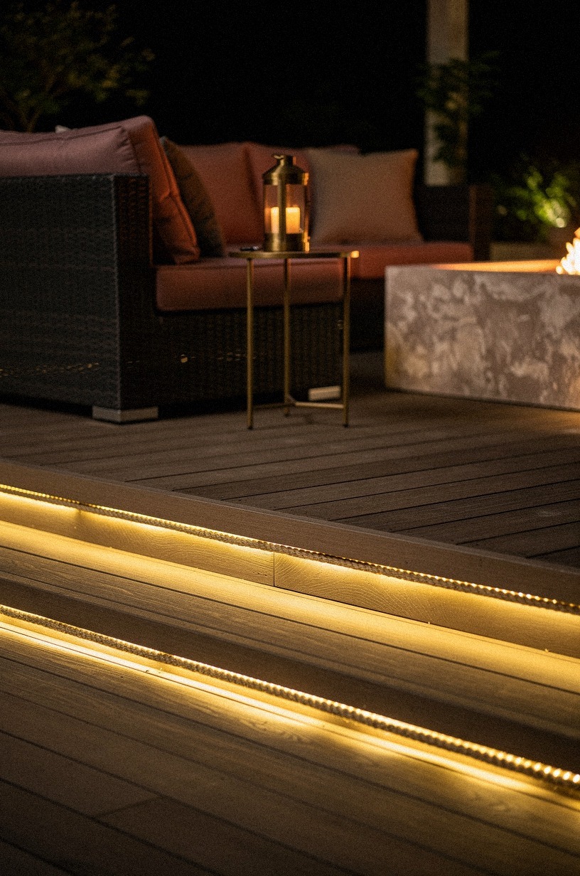 Run rope lighting beneath deck railings