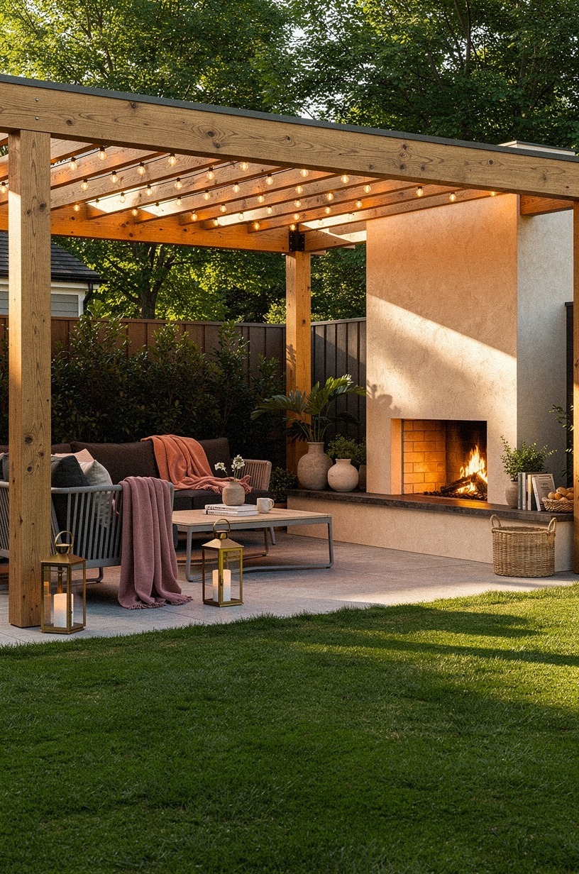 Wrap the pergola in amber lights using the Three-Height Light Stack