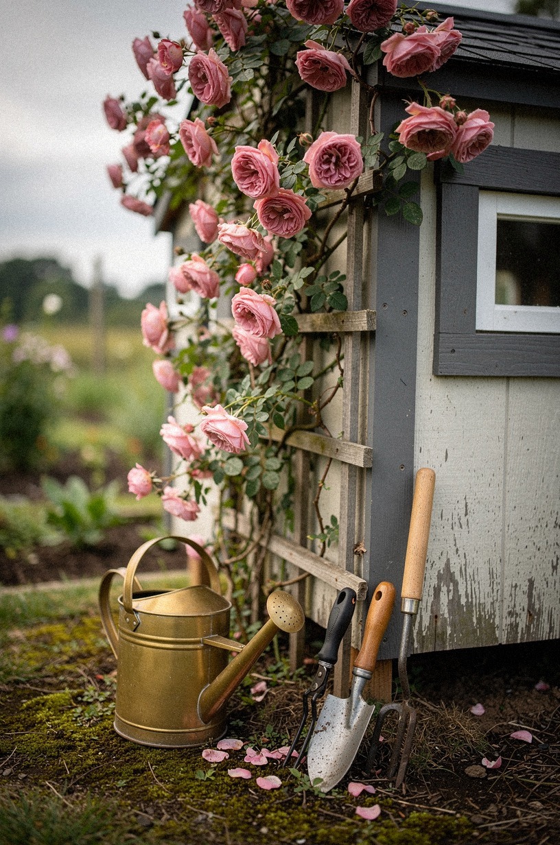 Drape a climbing rose over the coop's side trellis