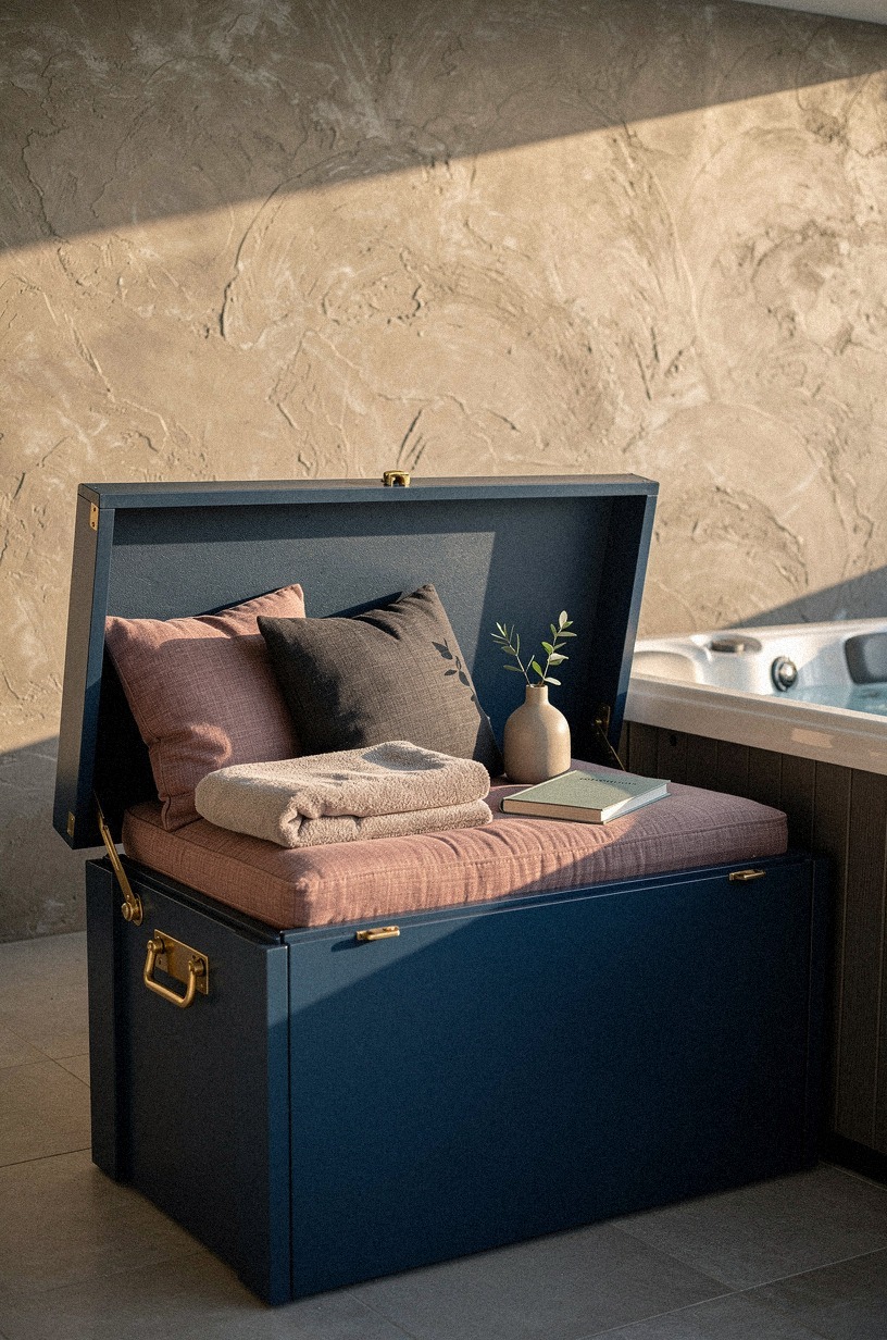 Paint the inside of the storage bench a deep ocean blue