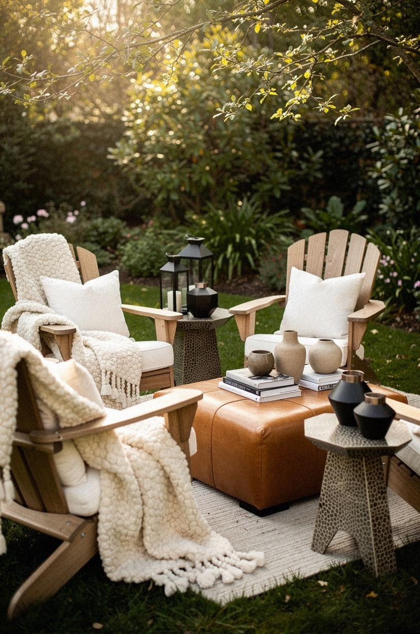 Drape a thick wool throw over every Adirondack chair
