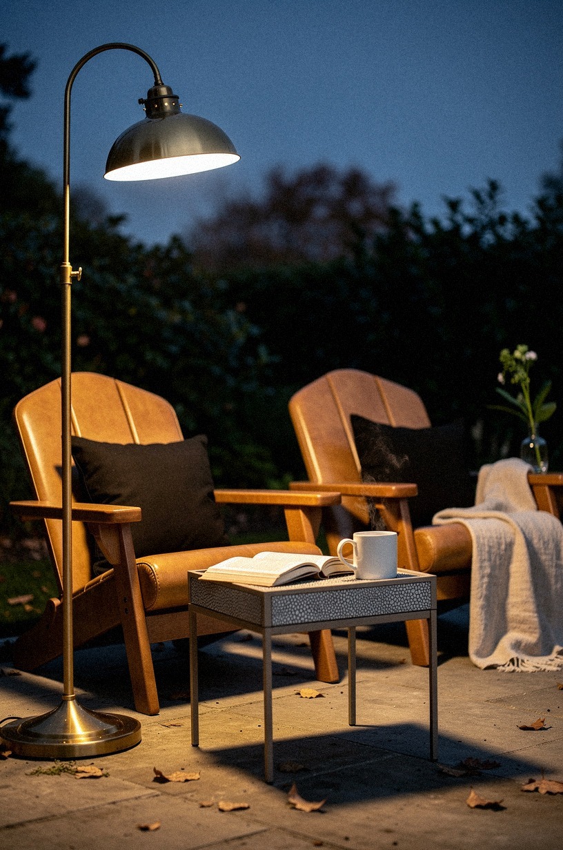 Prop a vintage floor lamp beside the Adirondack chairs