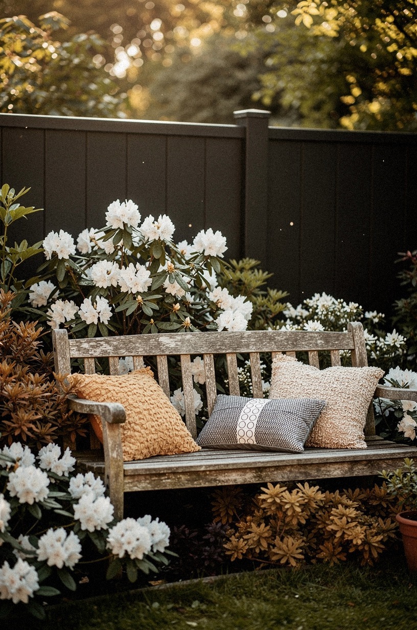Layer flowering shrubs along the fence base for lush softness