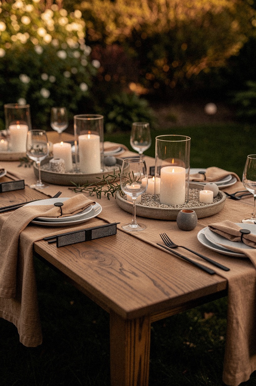 Place hurricane candles inside gravel-filled trays