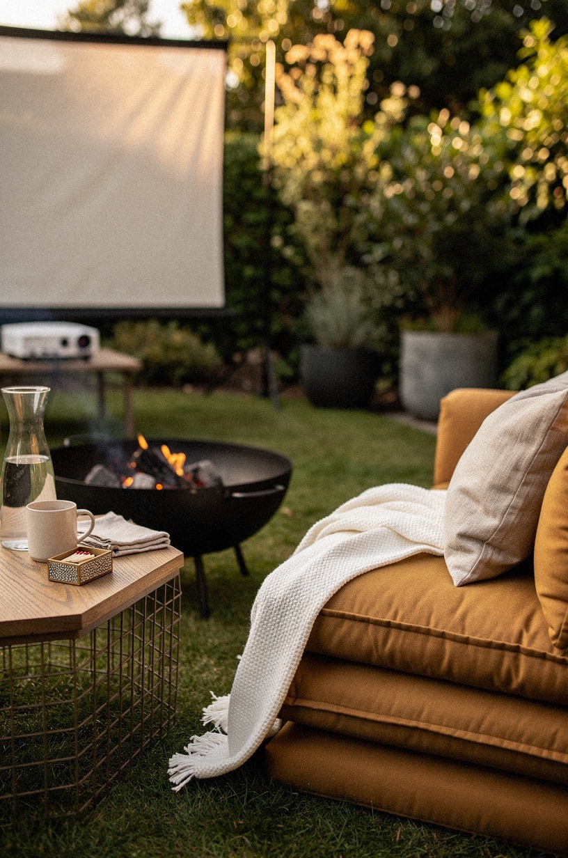 Set floor cushions beside the fire bowl