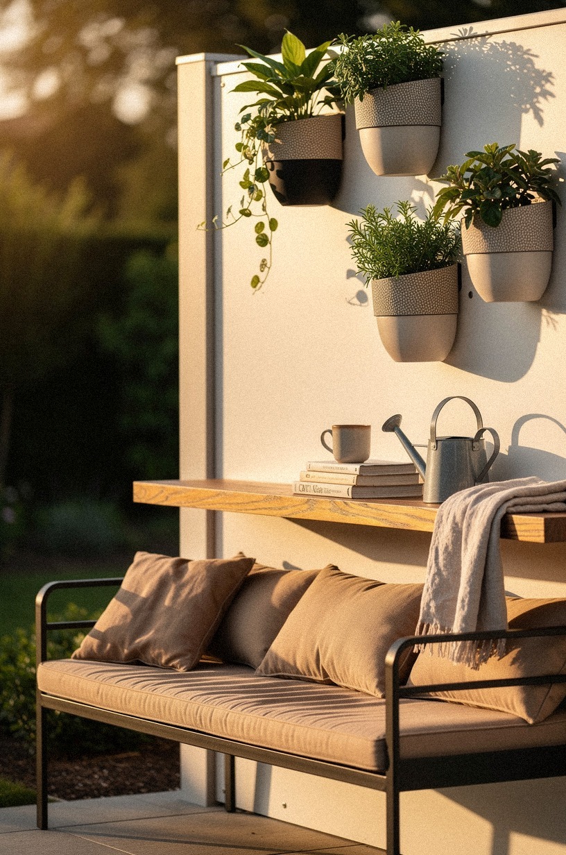 Hang planters along the privacy screen