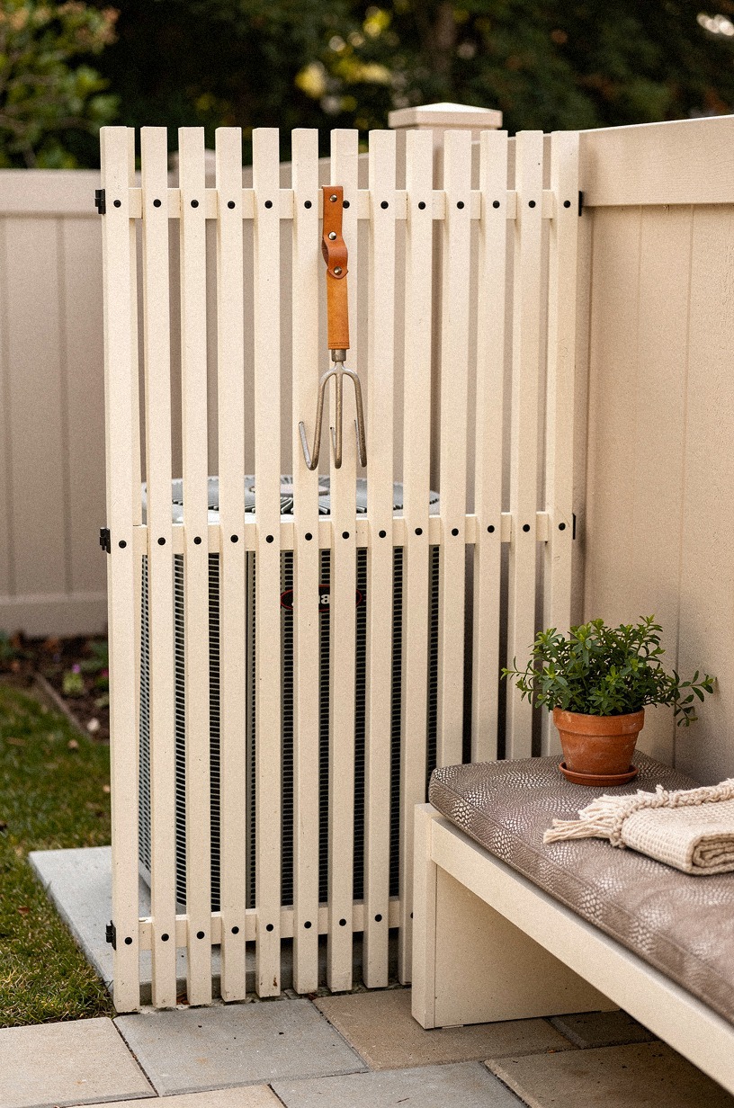 Run a pallet wall vertically to hide the AC unit or trash bins
