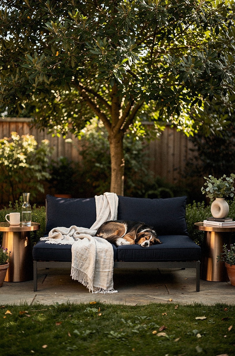 Add a weatherproof outdoor daybed under a tree