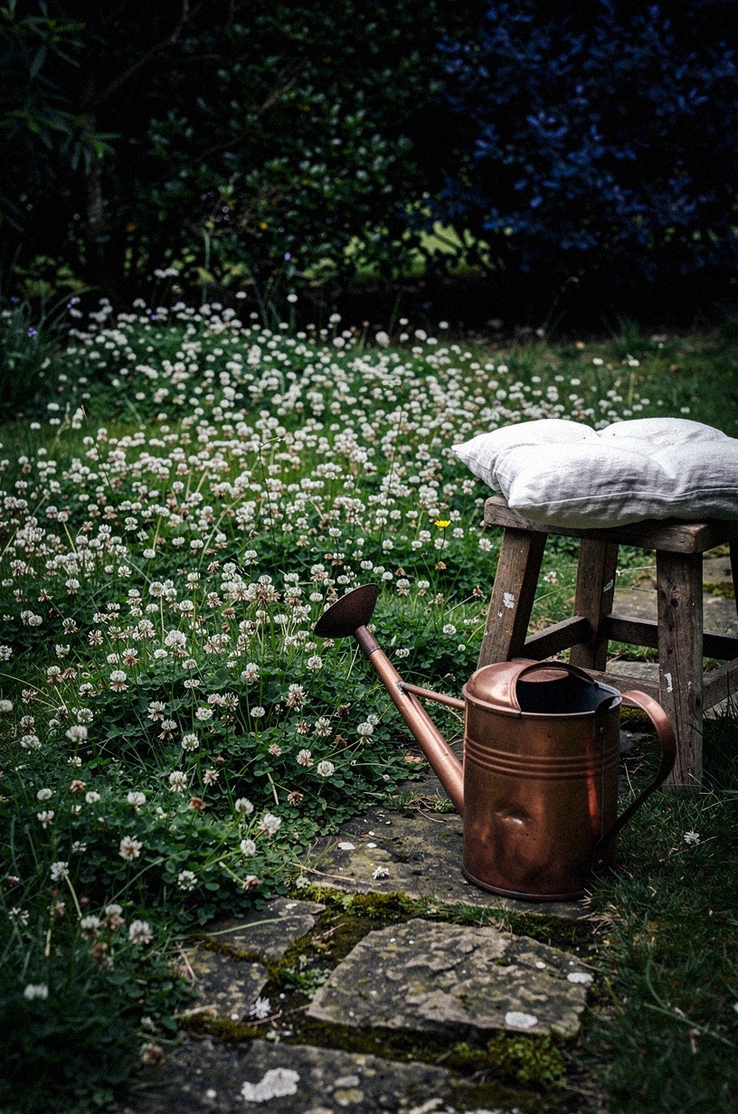 I sowed white clover into the patchy grass and let it take over