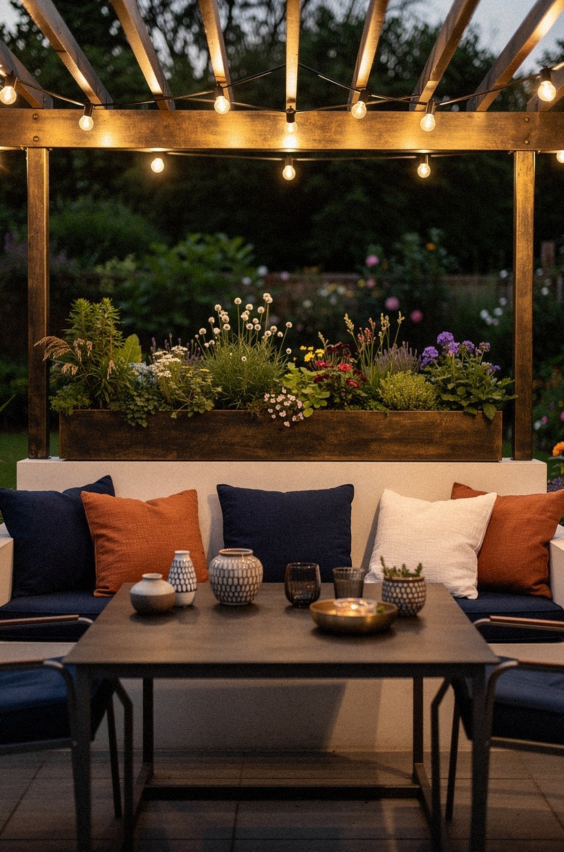 Run a narrow planter box along the beam edge