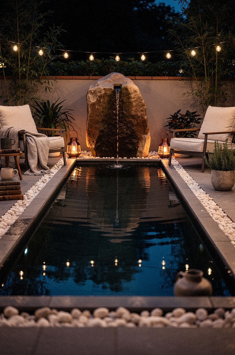 Set a boulder fountain at one corner