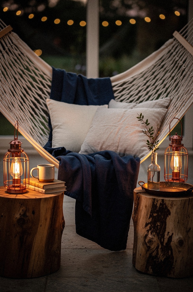 Add stump tables beside the hammock