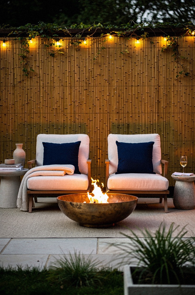 Add a bamboo screen behind loungers