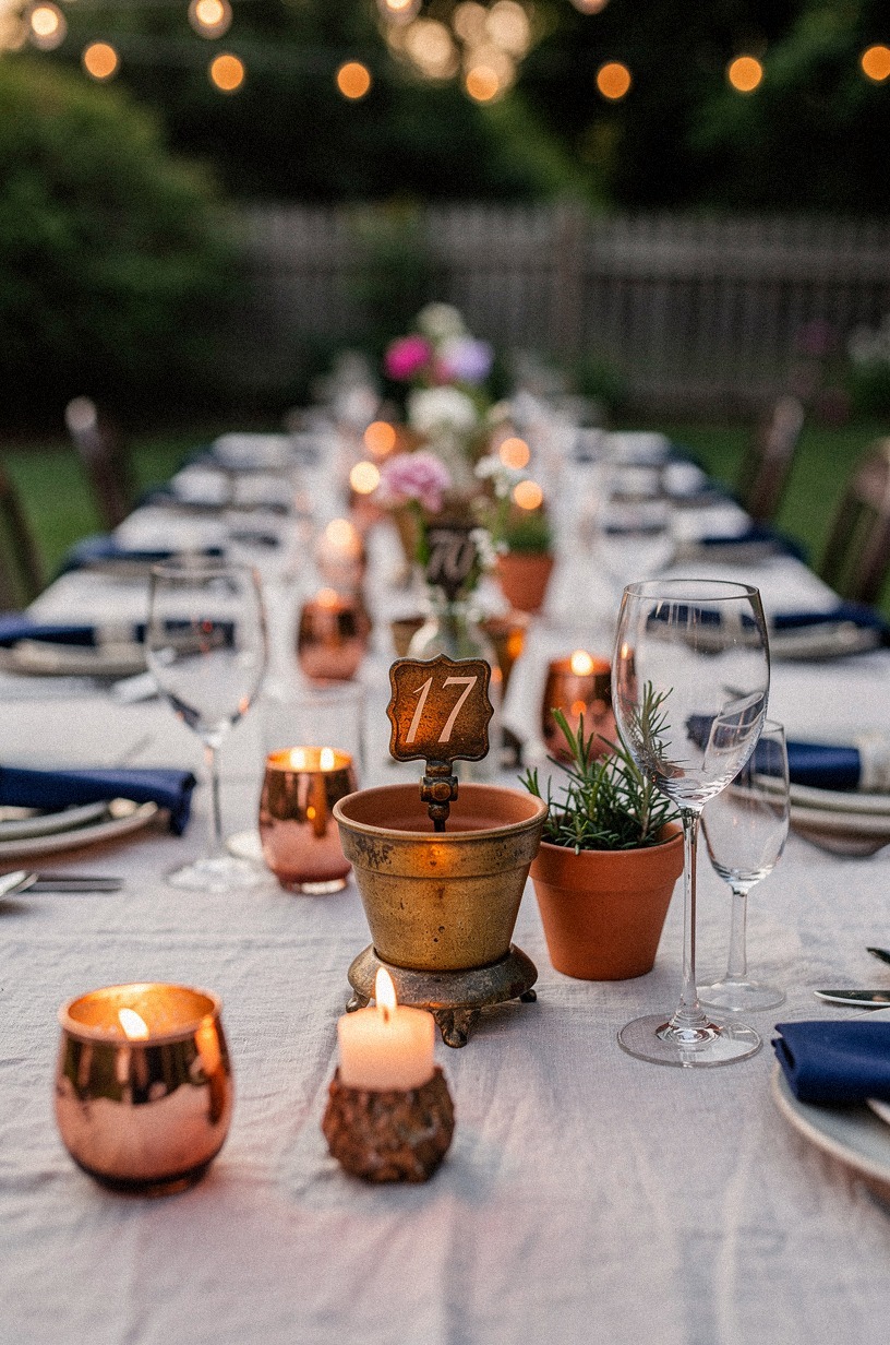 Use terracotta pots as table number stands