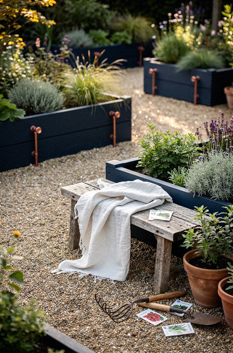 Run pea gravel paths in a loose figure-eight pattern