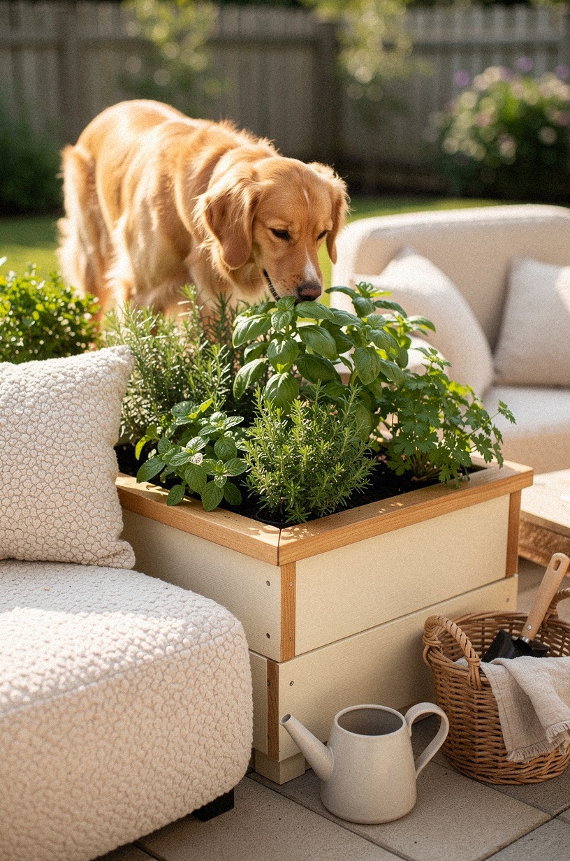 Create a raised planter bed with dog-safe herbs