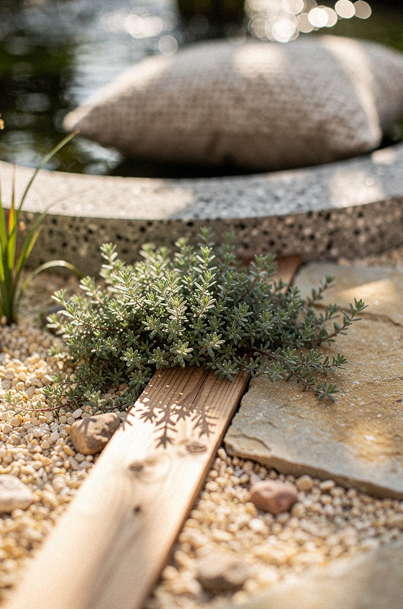 Trail creeping thyme over flat stones