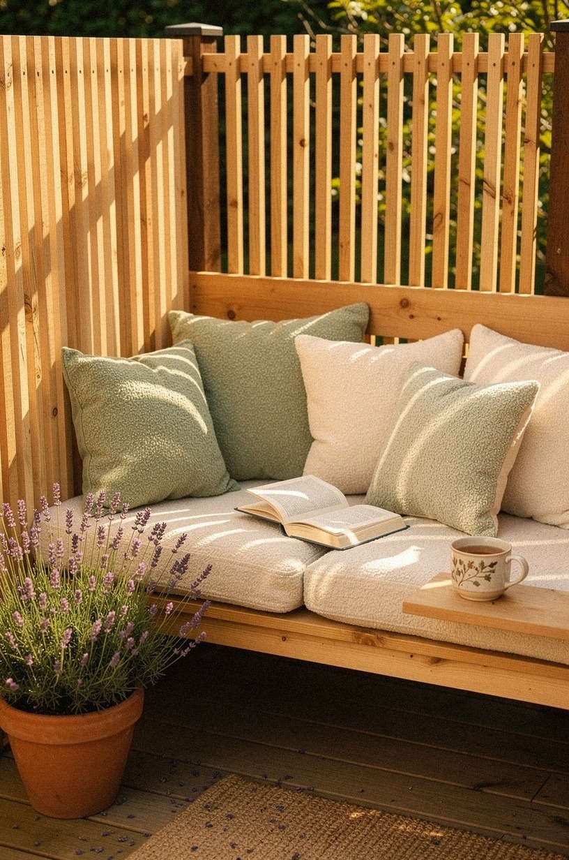Install a built-in bench along the sunny fence side