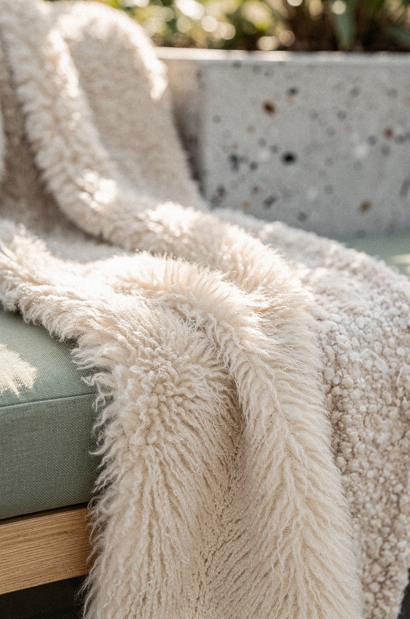Drape faux sheepskins over outdoor benches