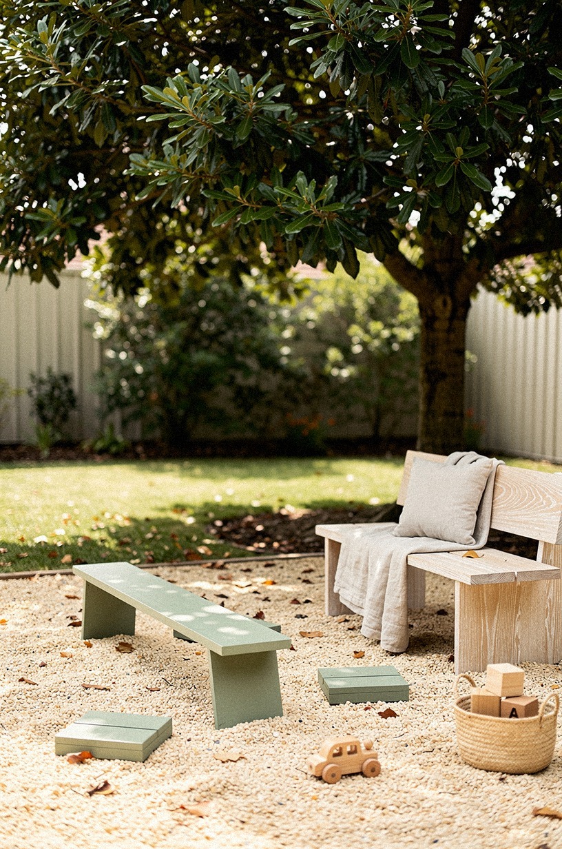 Lay a Sage Balance Beam on Cream Gravel