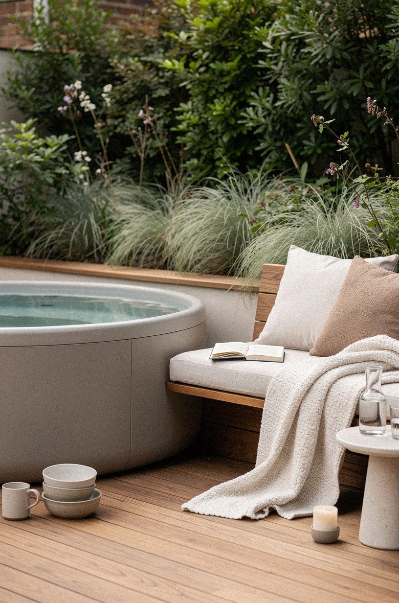Choose a round tub over rectangular for softer sightlines