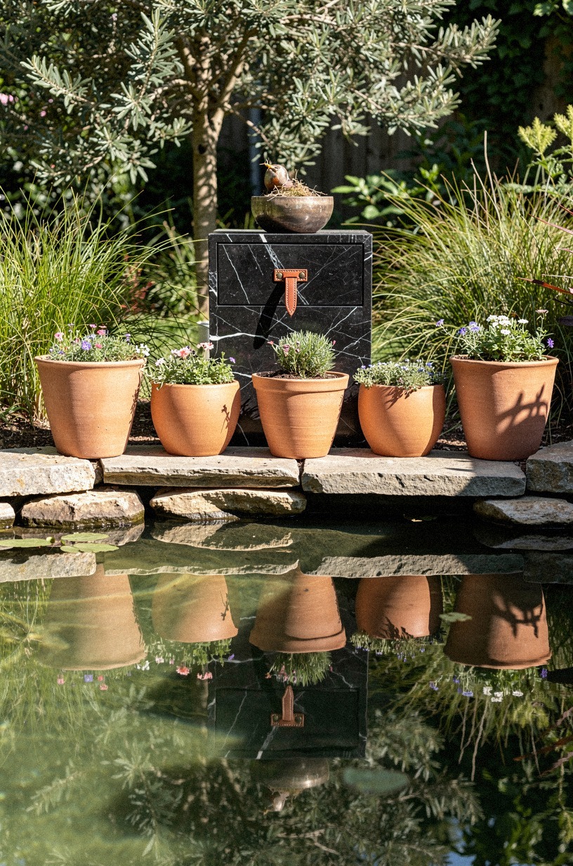 Place glazed pots beside the waterline