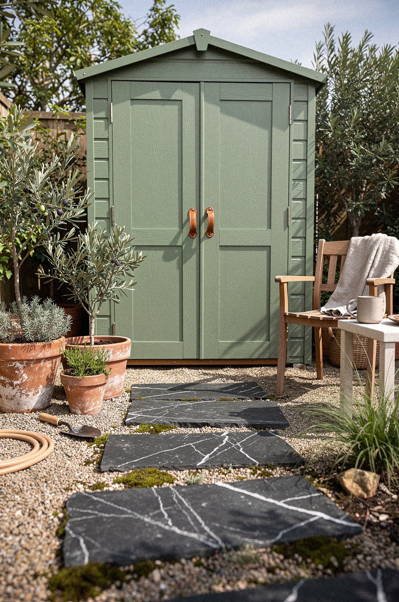 Paint the shed a soft garden green