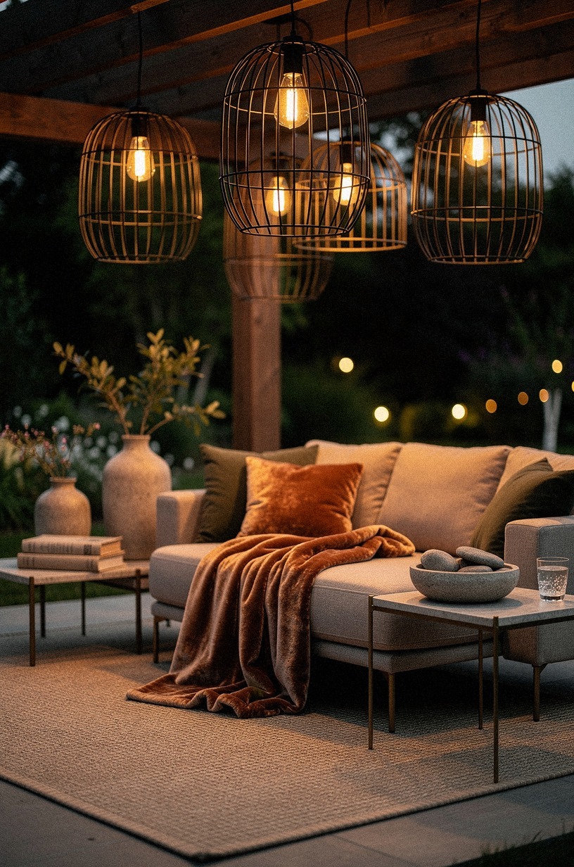 Tuck Edison bulbs inside oversized wire cages