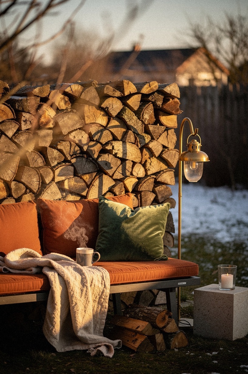 Stack firewood as a decorative backdrop