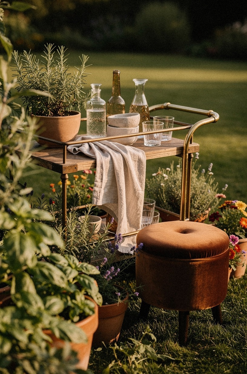 Park a vintage bar cart by the herbs