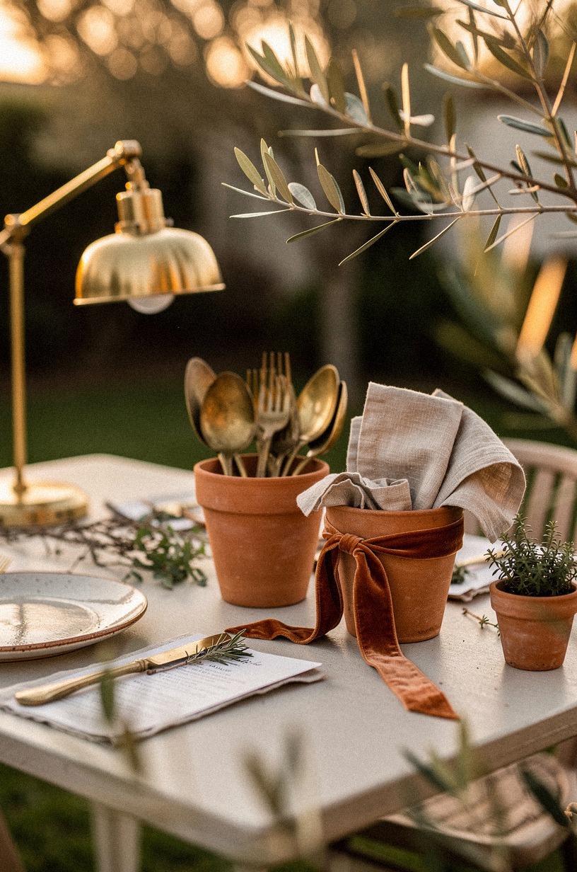 Use terracotta pots as utensil caddies