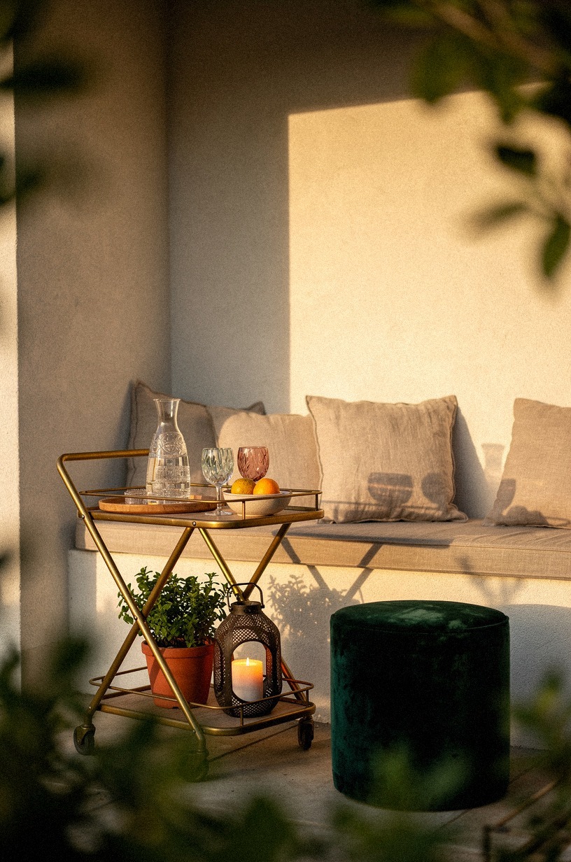 Tuck a folding bar cart under eaves