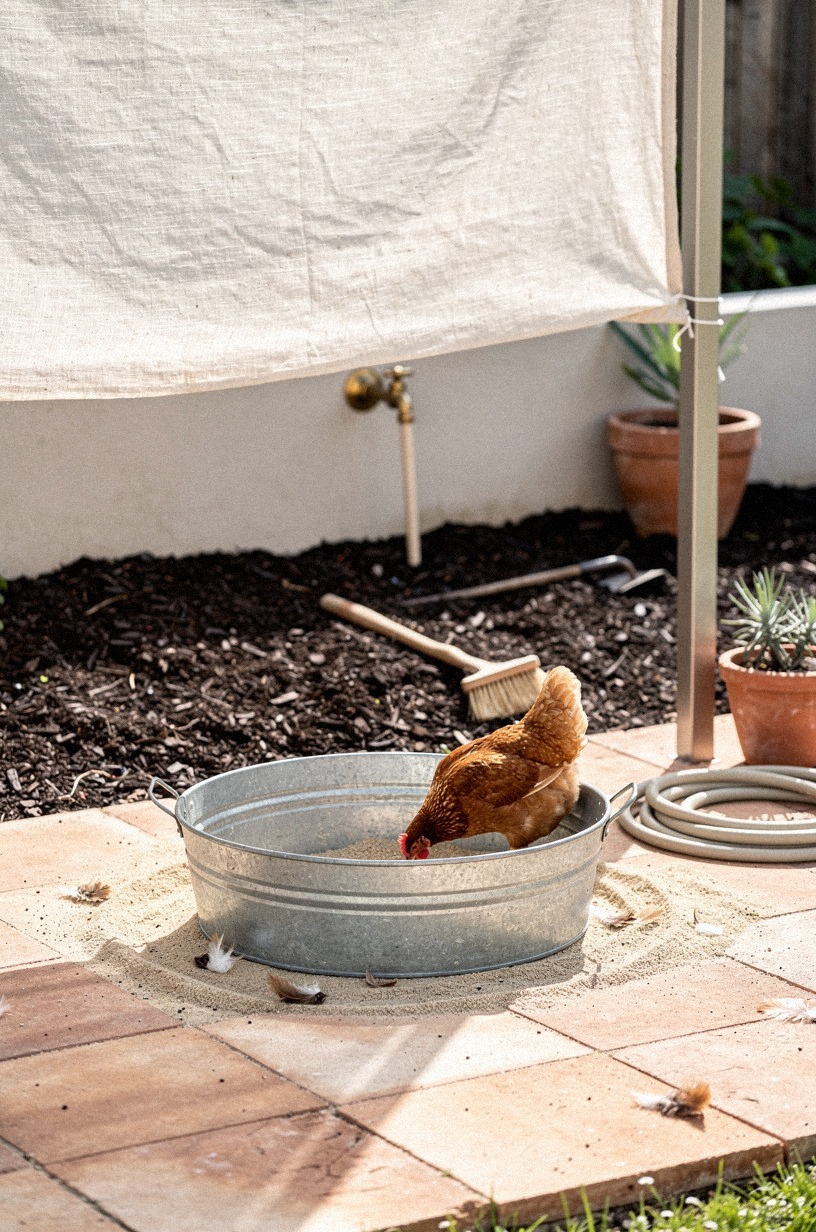 Use a galvanized tub as a decorative dust bath station