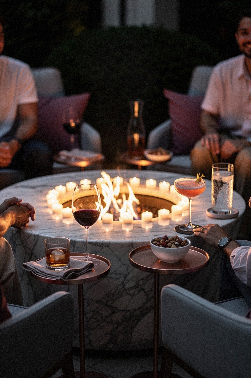 Line the fire pit rim with flickering LED candles