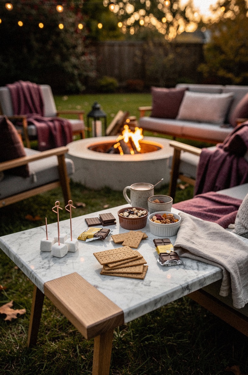Arrange a low s’mores tray table