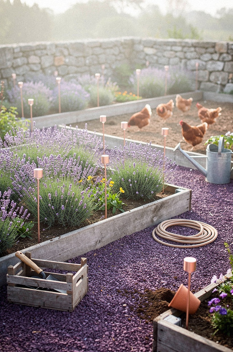 Plant lavender in raised beds framing the chicken yard