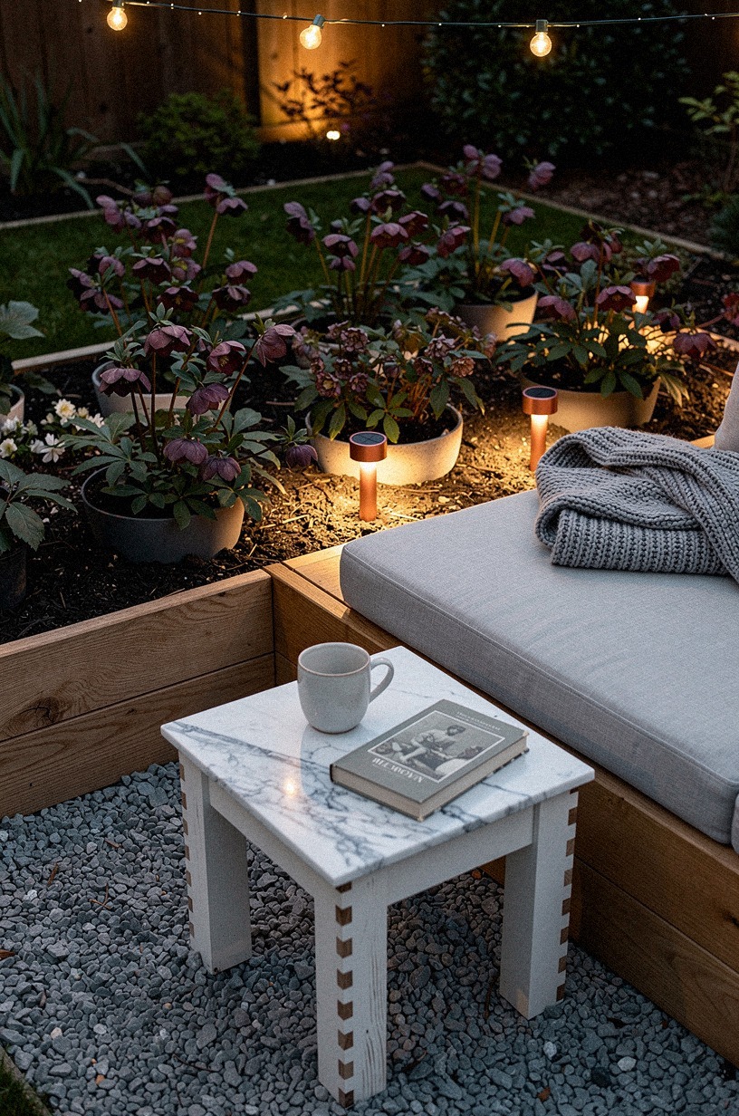 Tuck solar uplights behind winter planters