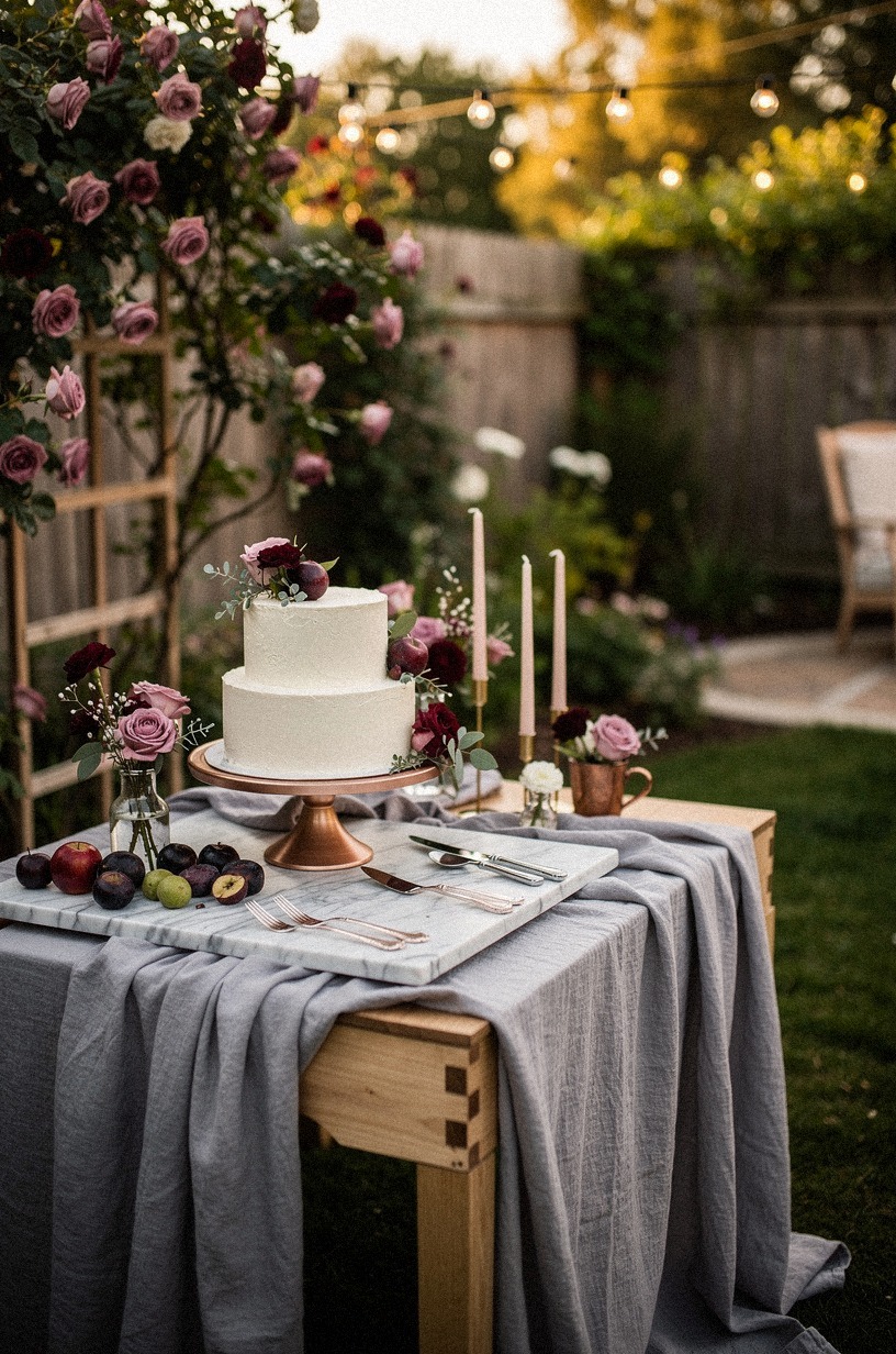 Frame the cake table with climbing roses