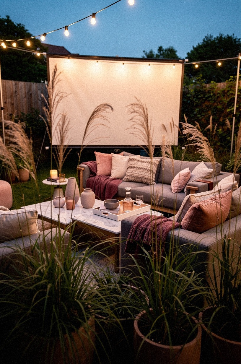 Frame the seating with potted grasses