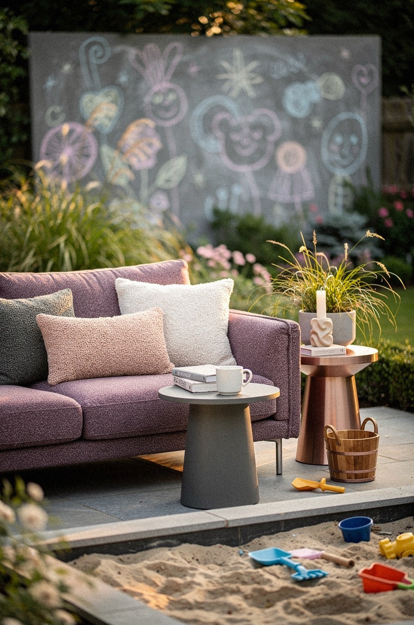 Float a Bouclé Sofa Near the Sandbox