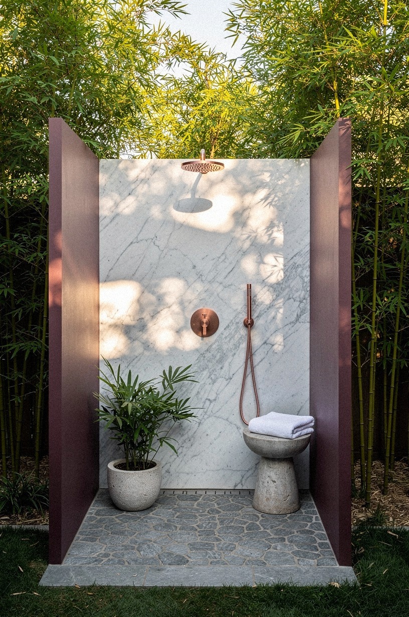 Install an outdoor shower that feels like a hidden corner