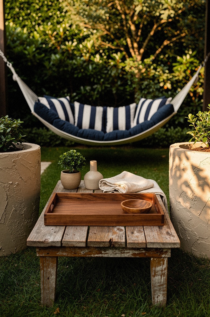 Use striped cushions for a resort hammock