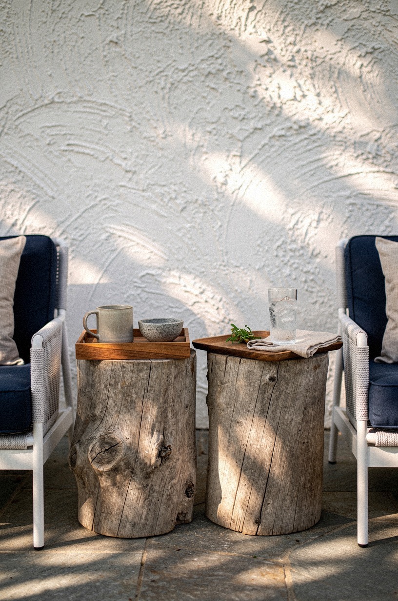 Use stumps as rustic side tables
