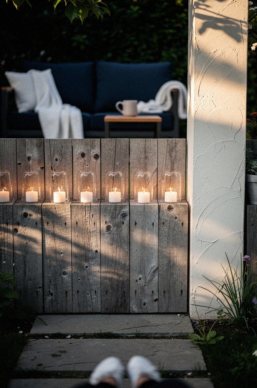 Line the fence with glowing hurricanes instead of one harsh floodlight